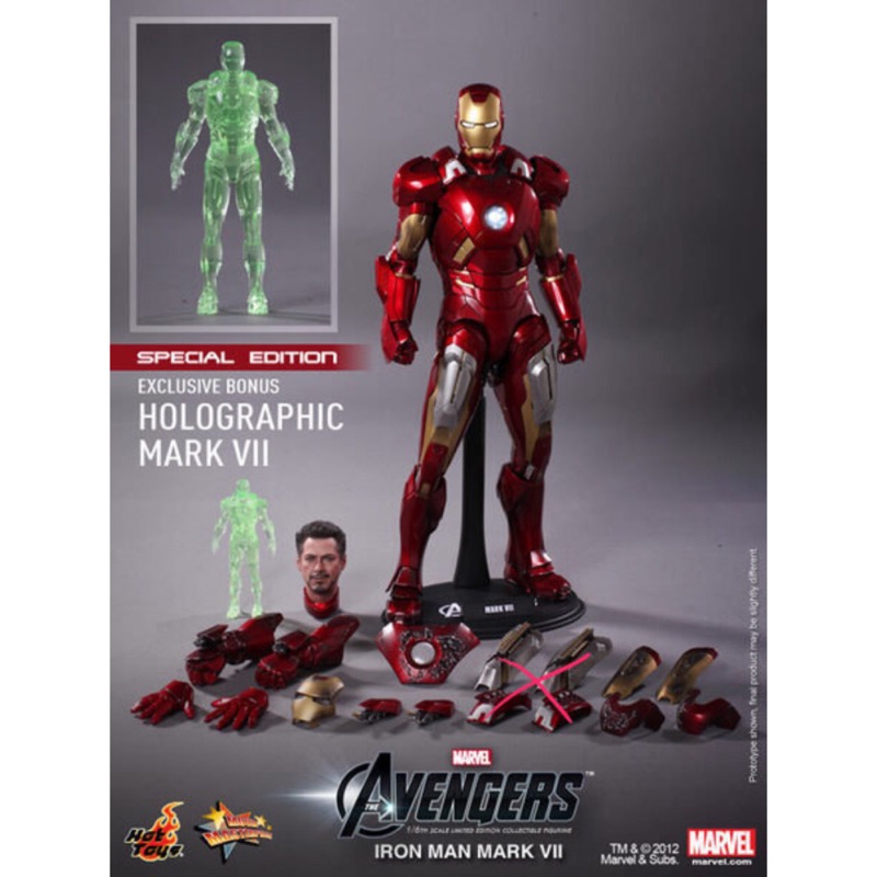 復仇者聯盟 Hot toys 限定版小綠人 鋼鐵人 馬克7 MK7 MMS185贈送小眼戰損面罩 蝦皮購物