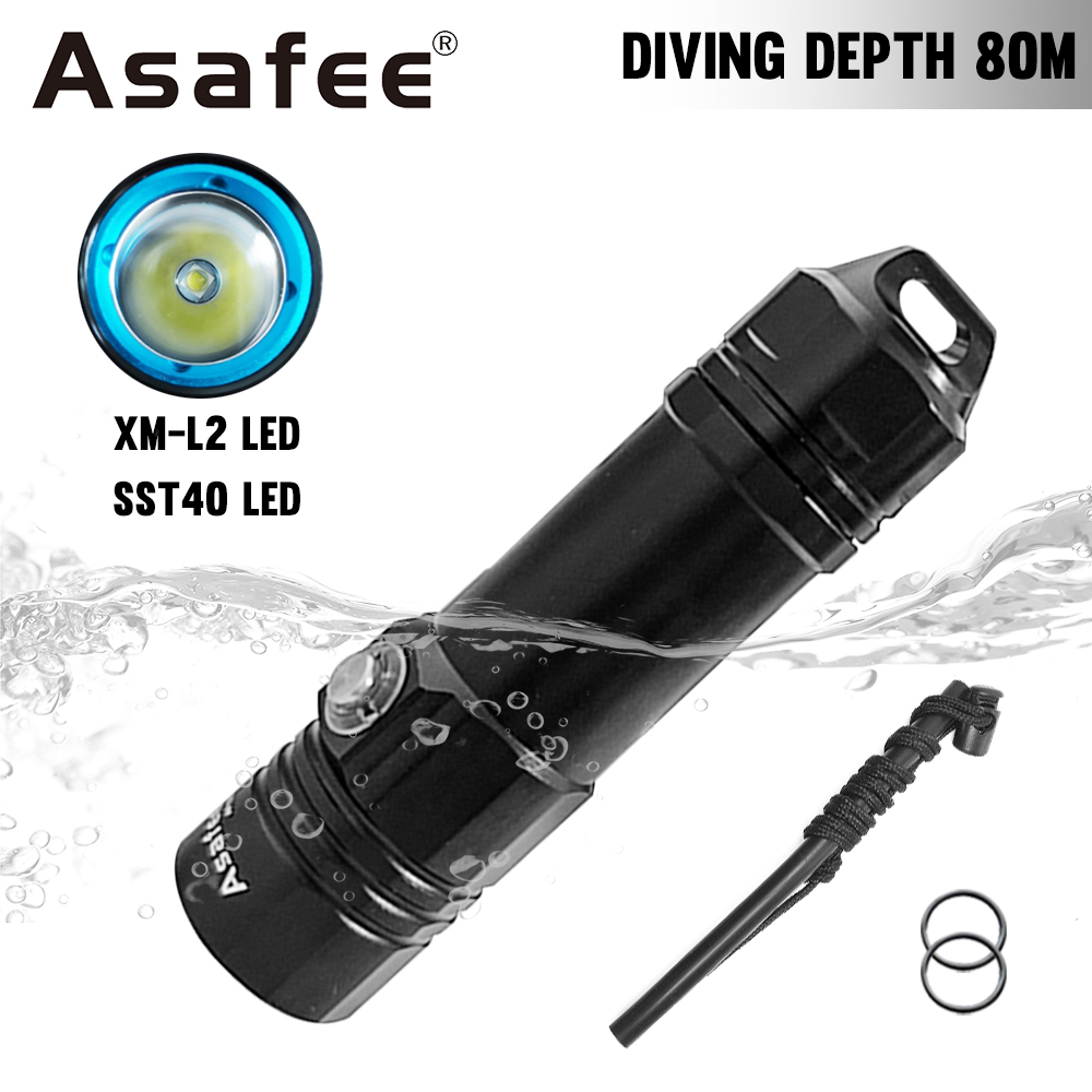 Asafee AF12D水肺潛水手電筒潛水教學燈L2 SST40燈珠用於80米水下潛水手電筒 蝦皮購物