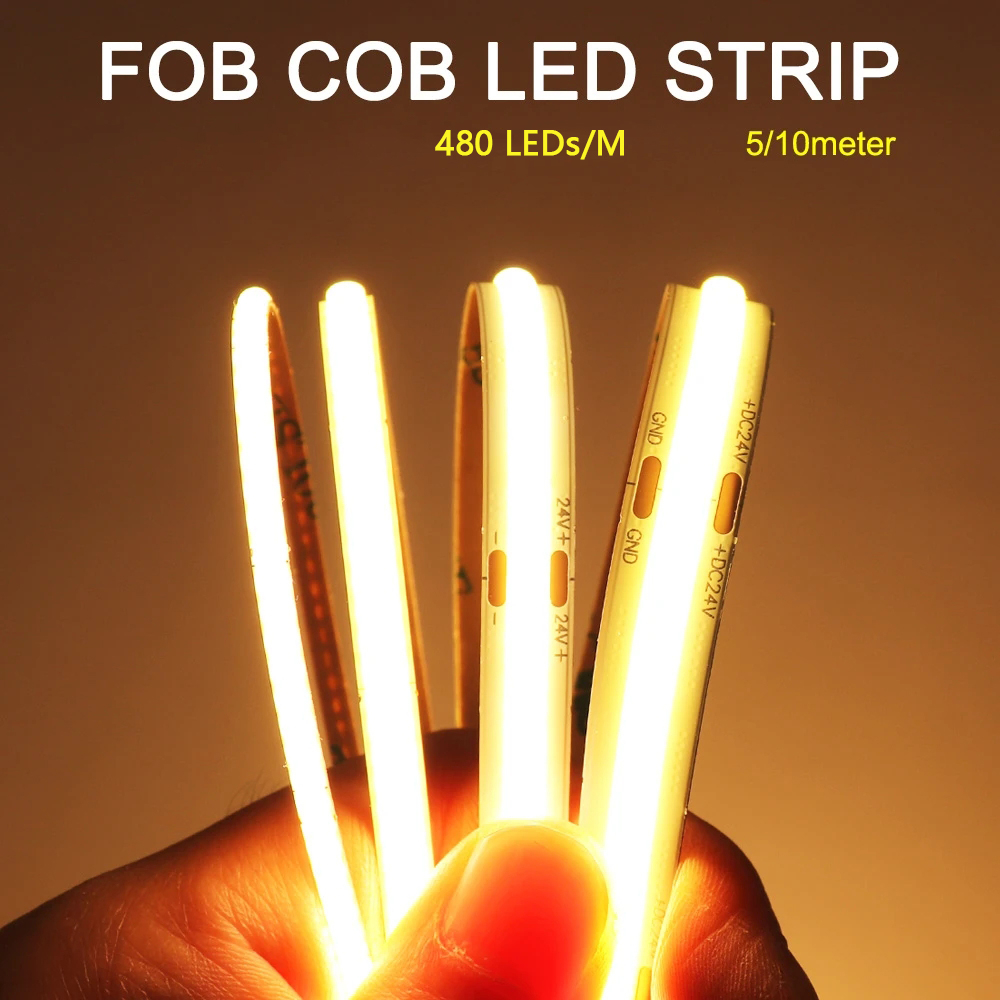 12v 24V COB LED 燈條 10M 5M 480LEDs M 高密度柔性 LED 膠帶 3000K 4000K 蝦皮購物