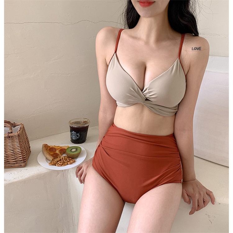 現貨薇拉 韓國泳衣 三點式比基尼 bikini 泳衣女 性感比基尼 游泳衣 泳裝女 性感泳衣 高腰泳褲 海邊S 蝦皮購物