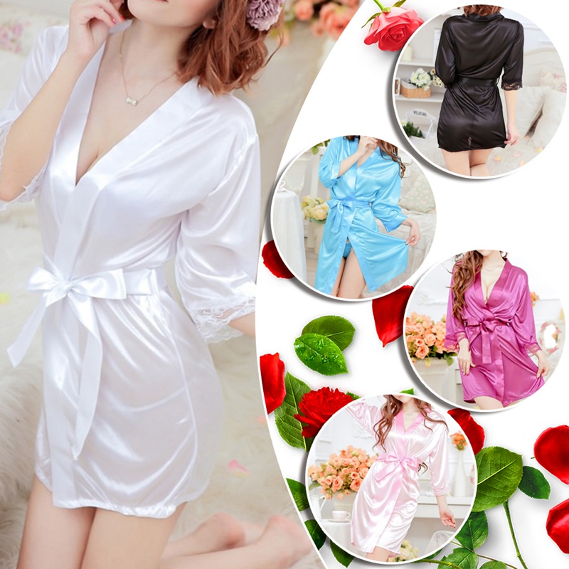 Women s Sexy Lingerie Set Sexy Ice Silk Nightgown Bathrobe P 蝦皮購物