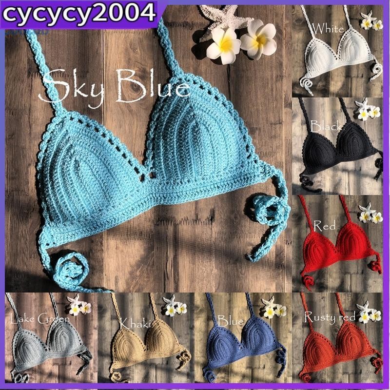 Women Sexy Handmade Crochet Bikini Top Beach Halterneck Bra 蝦皮購物