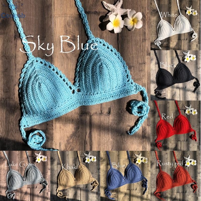Women Sexy Handmade Crochet Bikini Top Beach Halterneck Bra 蝦皮購物