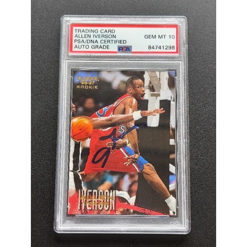 鑑定卡 簽名卡 新人卡 滿分 卡面簽 1997 Fleer Allen Iverson 235 RC PSA 10 蝦皮購物