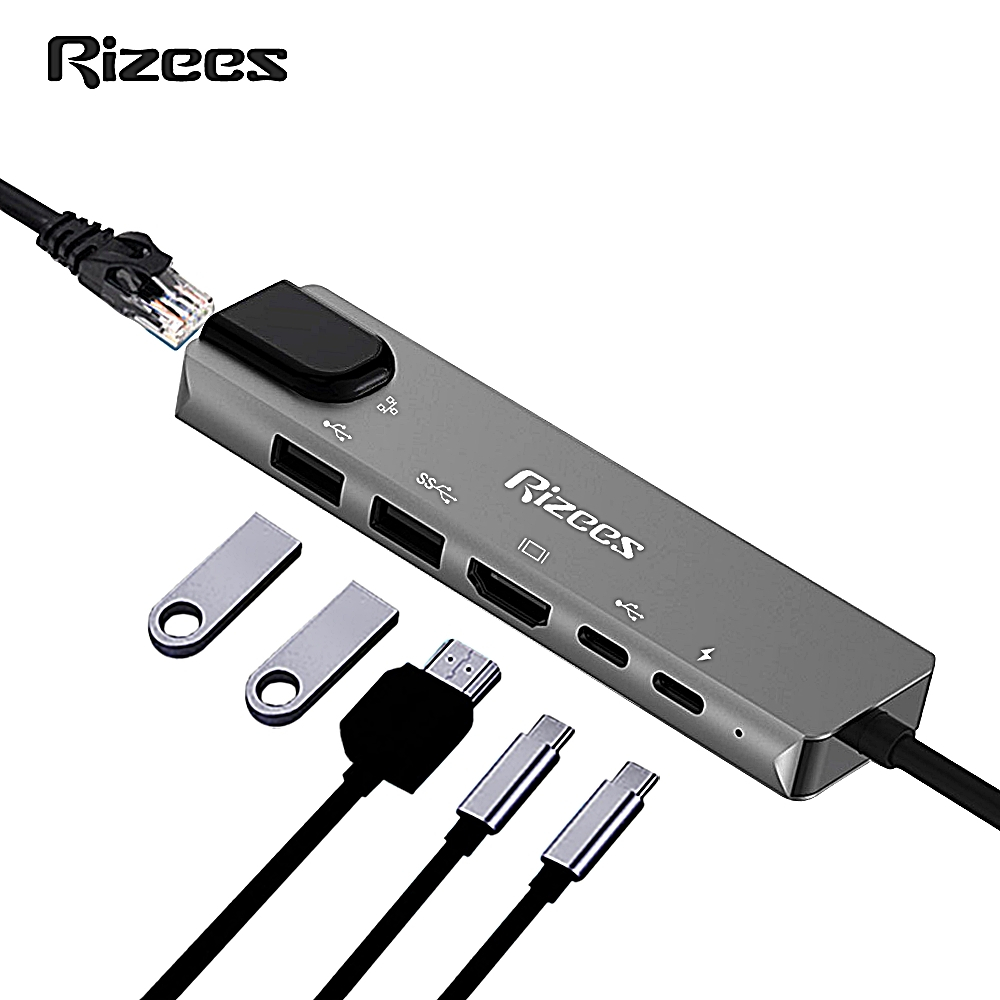 Rizees Rh Type C Hub Rj Usb Hdmi Pd