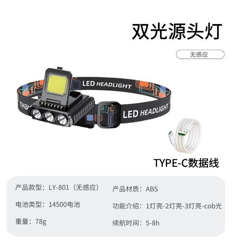 雙光源 LED COB 戶外多功能頭燈 USB充電 感應頭燈 輕巧方便 78公克 釣魚 露營 登山 水電 修車 工作燈 蝦皮購物