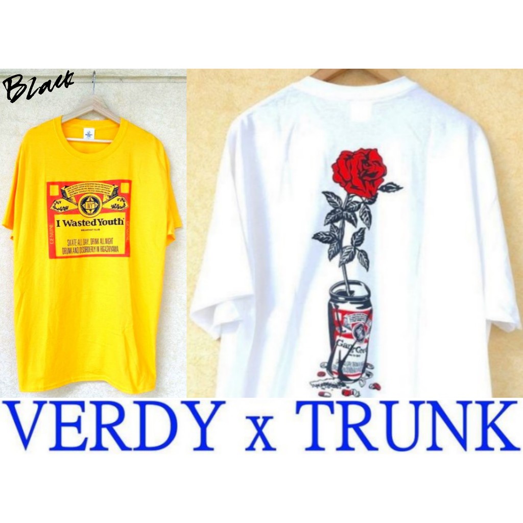 BLACK近全新VERDY x TRUNK x BREAKFAST CLUB玫瑰花wasted youth短T