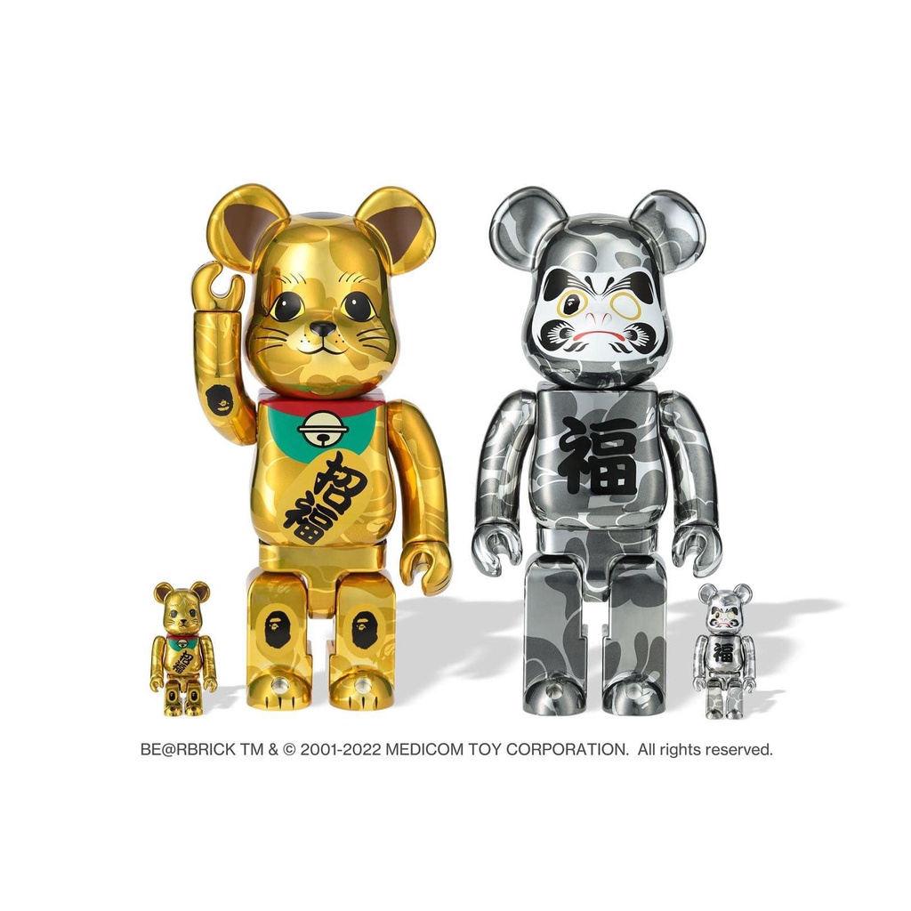 BE@RBRICK BAPE APE 招財貓達摩2022 新年金銀400%&100%現貨全新| 蝦皮購物