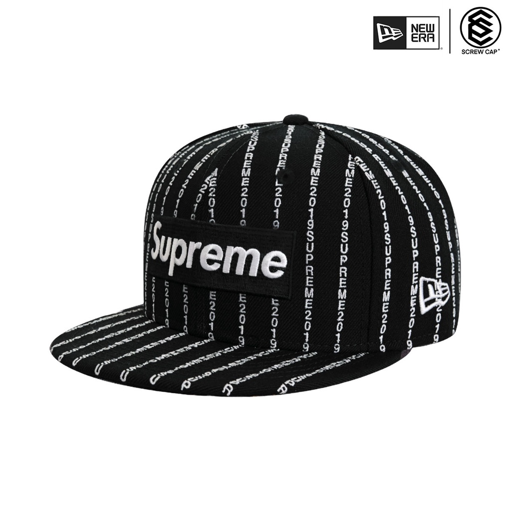 supreme × new era text stripe-