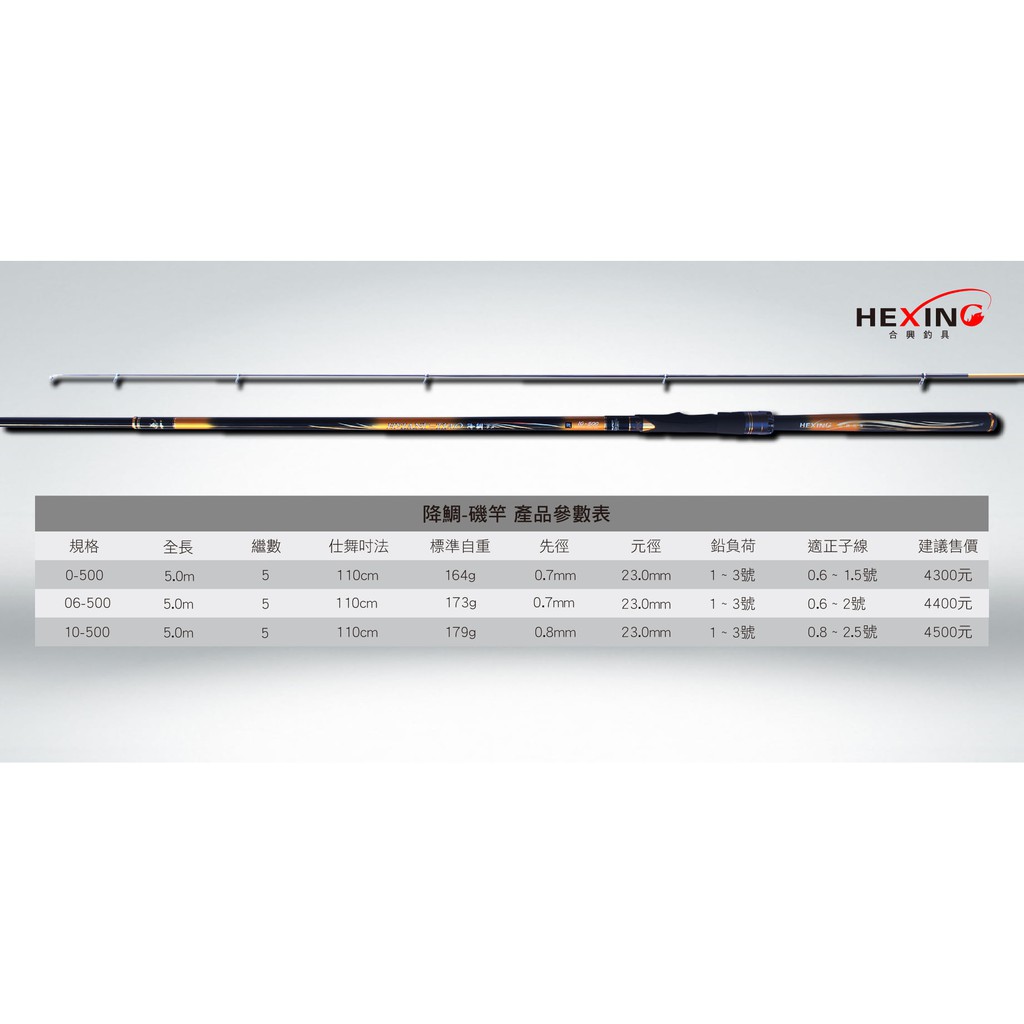超群釣具】 HEXING 合興降鯛千又鉤0號日本TORAY-40+46T 磯釣竿全斜口珠