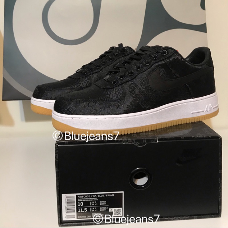 CLOT X Fragment X Nike Air Force 1 AF1 黑絲綢 Black Silk US 10