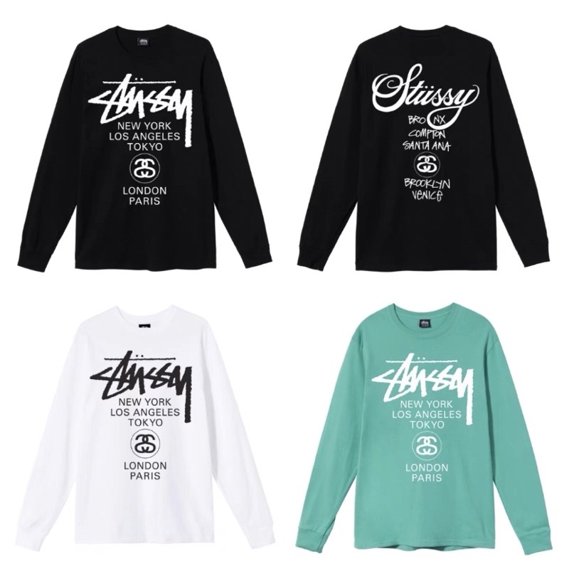 STUSSY WORLD TOUR CREW 世界巡迴長袖圓領T恤大學T 男女情侶款薄款