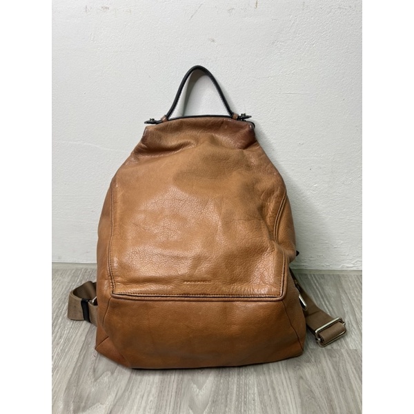 二手Rabeanco Alps Leather Backpack深駝色後背包時尚系列牛皮菱格