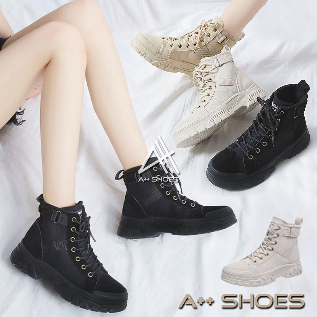 A++大尺碼~41碼 馬丁靴 IN台灣出 英倫風復古厚底馬丁靴 潮透氣帥氣帆布增高短靴 時尚厚底中筒靴 帆布馬丁靴