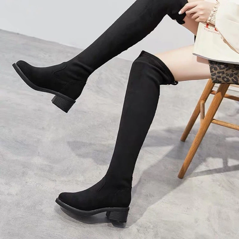 【YoHo shoes 】大尺碼36-43 絨面高跟靴 瘦瘦靴