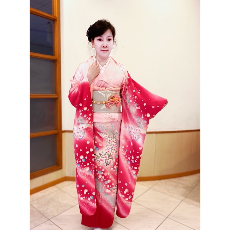 日本和服 -- 正絹 振袖 粉紅色系 特價品