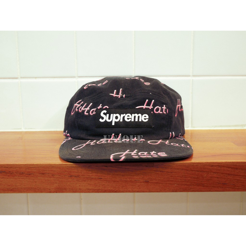 UNIQUE | 二手美品13FW SUPREME HATE CAMP CAP 5-PANEL 五分割帽黑