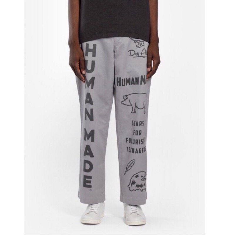 HUMAN MADE MILITARY PRINT PANTS 絕版品動物塗鴉灰色M號二手美品人間