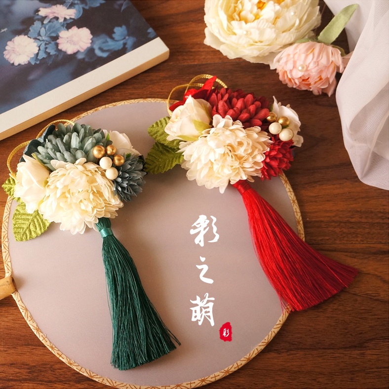復古 和服浴袍絹花髮飾 和風花團流蘇髮夾 花朵流蘇髮夾 頭飾 | 蝦皮購物