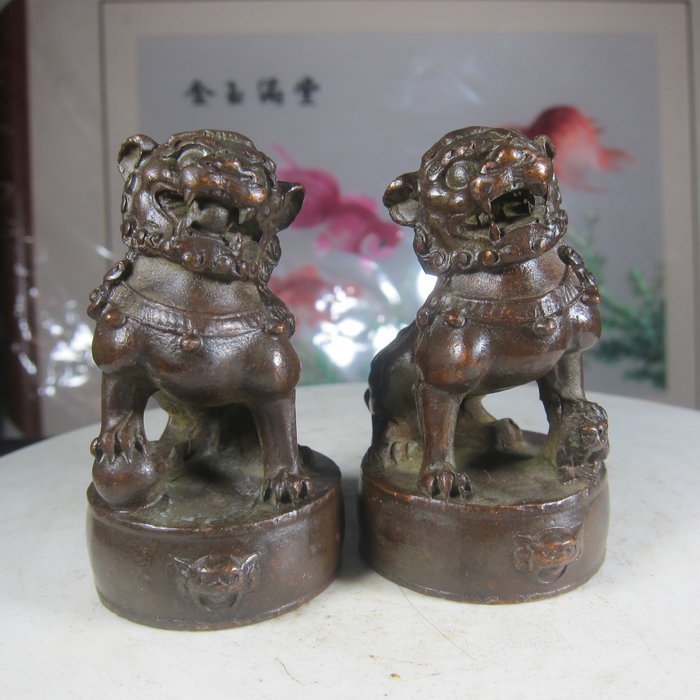 玩古賞今]風水招財開運商品~精緻造型銅雕~銅獅