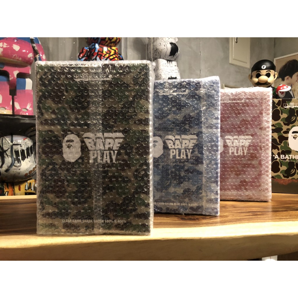 BAPE CLEAR ABC CAMO SHARK 透明BE@RBRICK 100% & 400% 鯊魚一套三色