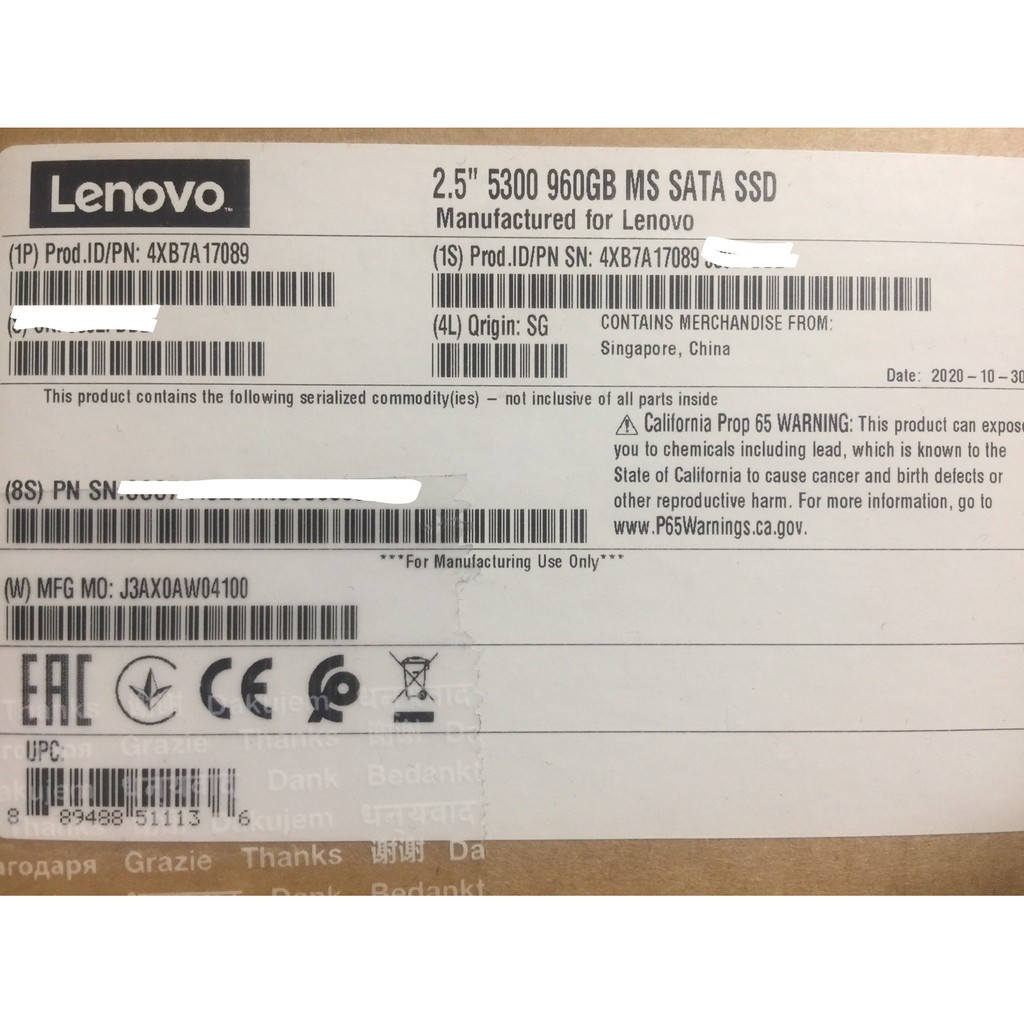Lenovo 2.5 5300 960GB MS SATA SSD。-