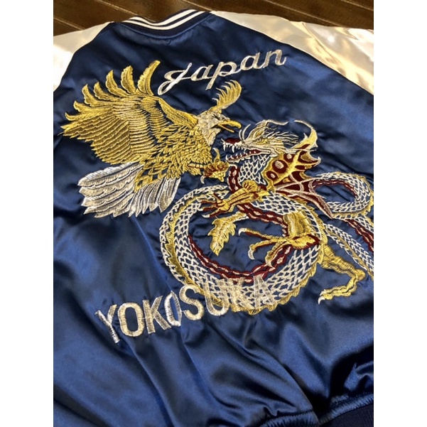 日本星姬HOSHIHIME - 鷹竜鷹龍橫須賀外套刺繡外套Sukajan - 緞面深藍