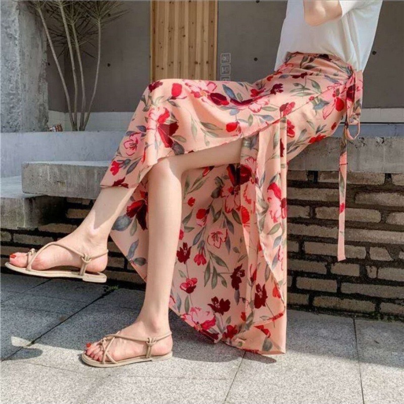 【台灣現貨】【隔日到貨】碎花開衩開岔長裙 長裙裙子開衩裙女神網美風日系碎花性感 綁帶長裙 雪紡裙一片裙沙灘裙 日系 韓系 蝦皮購物 
