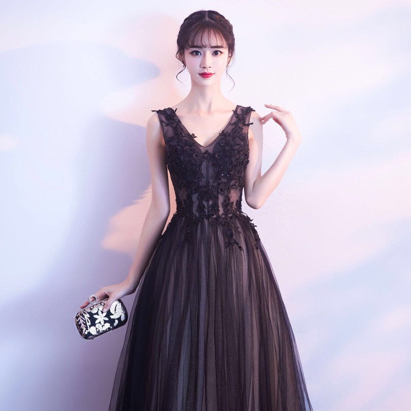 My Ada Dress  小領呔修腰長裙 -Black 黑色 (CB701)