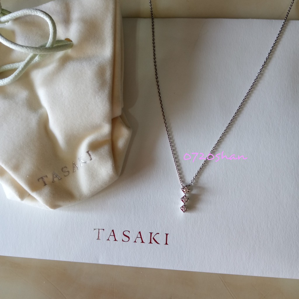 日本 TASAKI 田崎 18K 18K 白K金 0.05CT 3顆排鑽石Y字項鍊