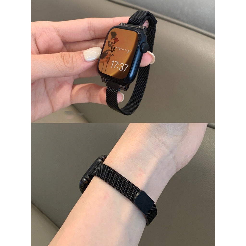 新品Apple Watch 不鏽鋼錶帶磁吸錶帶磁吸表帶SE 6/5/7 40mm 44mm 女士