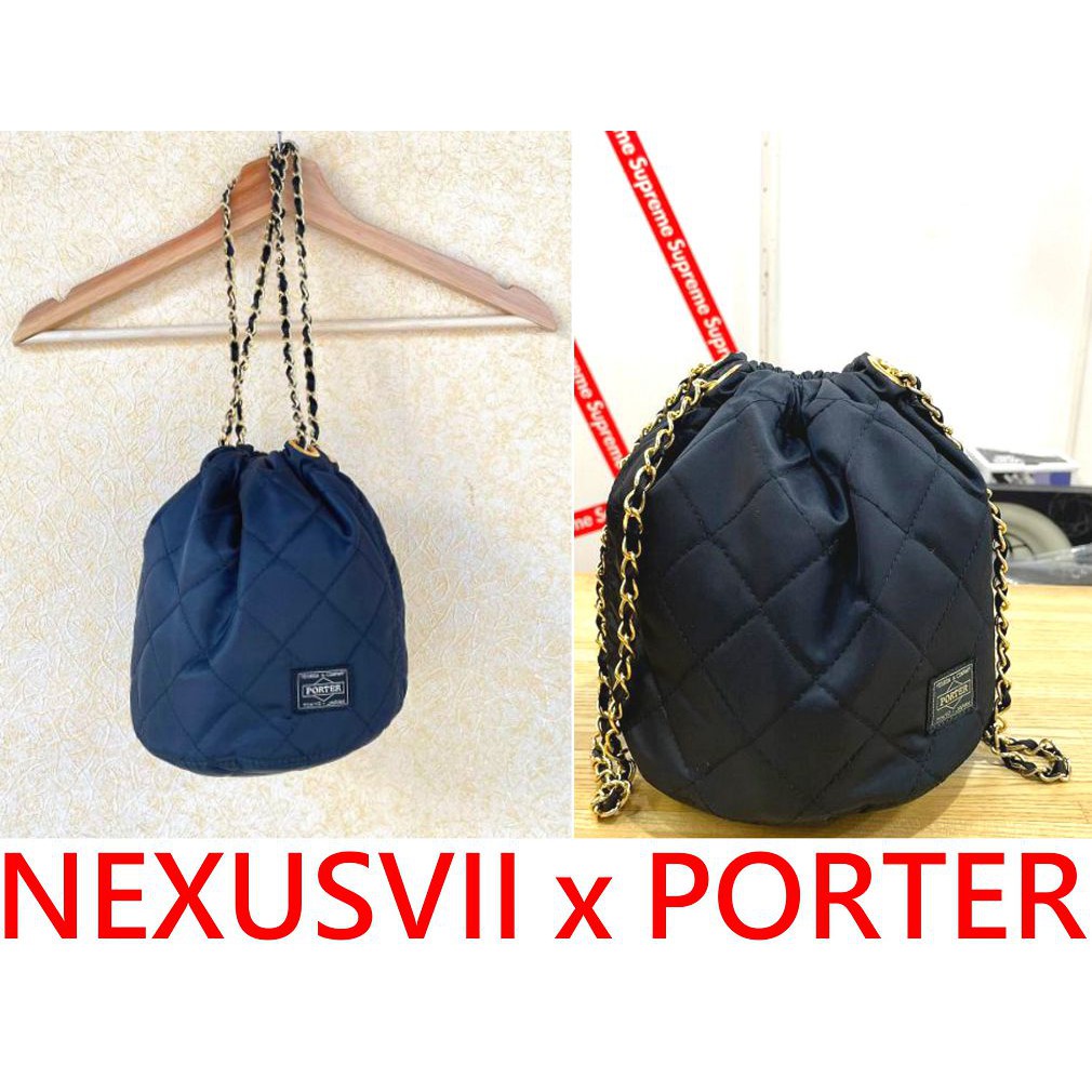 BLACK近全新NEXUSVII x PORTER.JAPAN小香經典菱格紋NEXUS7手拿金色鎖鏈