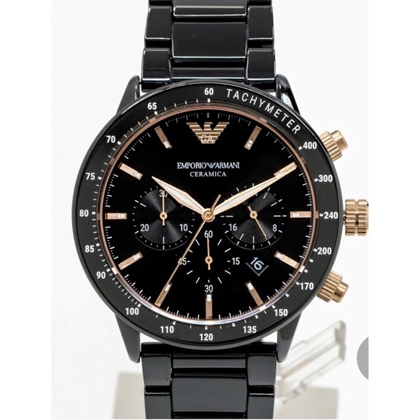 EMPORIO ARMANI公司貨 亞曼尼 尊爵典藏三眼計時陶瓷腕錶/黑金(AR70002) | 蝦皮購物