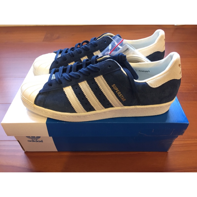 Adidas x Beauty & Youth Superstar 80s 深藍色 麂皮 皮革 金標 休閒鞋 US7.5