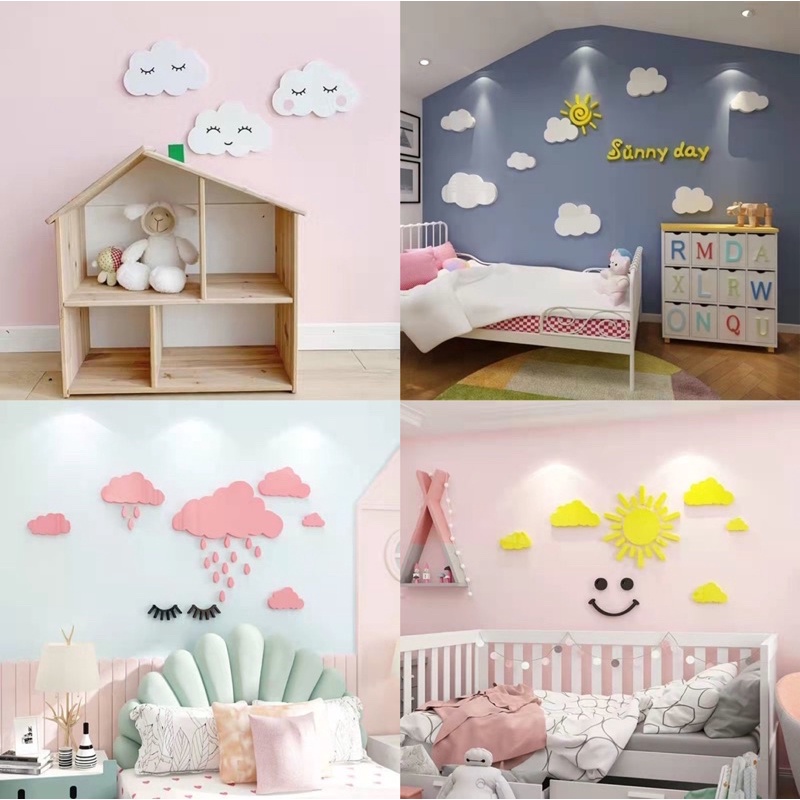 雲朵造型壁貼 DIY 壁貼 立體 3D 微笑 雲朵 兒童房 牆面佈置 Sunnyday 水晶貼 浴室貼 防水 壓克力壁貼 | 蝦皮購物