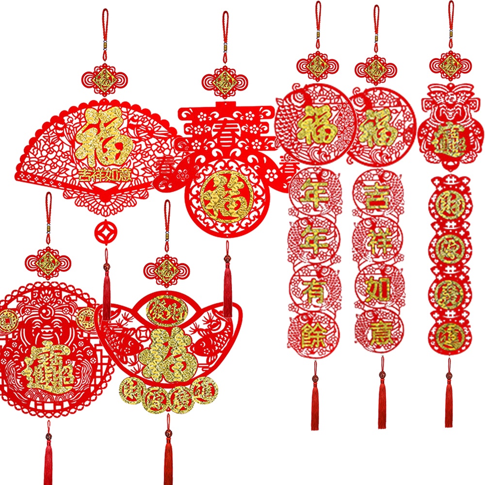 台灣現貨 #2系列 元旦掛飾吊飾場景布置室內春節過年掛件 絨布簍空窗花 流蘇吊飾掛飾 | 蝦皮購物
