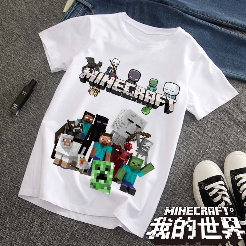 現貨韓版短袖上衣白色男童女童T恤兒童衣服Minecraft 游戏周边T恤 | 蝦皮購物