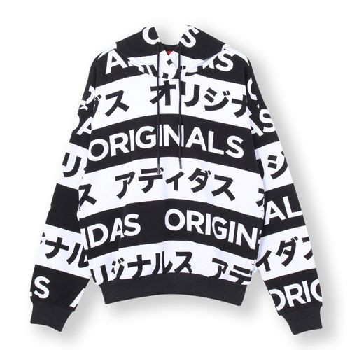 Adidas Typo Monogram Capsule 黑白 三葉草 帽T 連帽T 大學T 日文 | 蝦皮購物