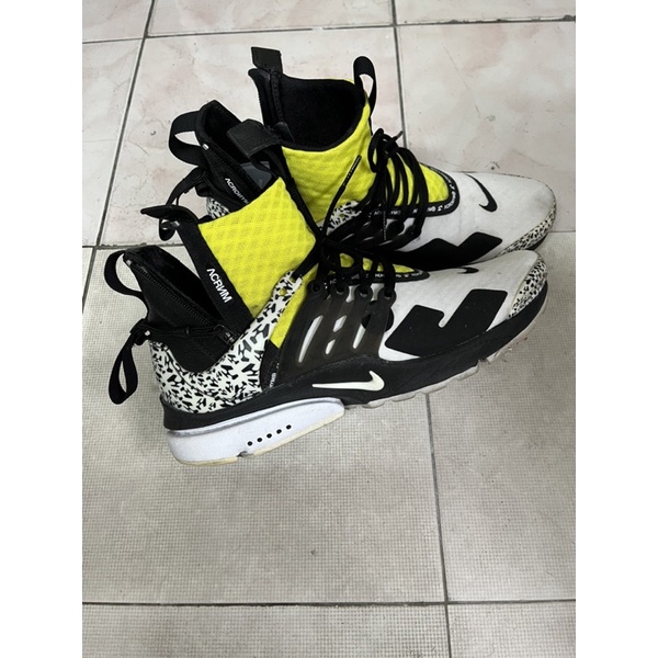 二手美正品NIKE X ACRONYM 聯名AIR PRESTO MID 白黑黃AH7832-100 US9