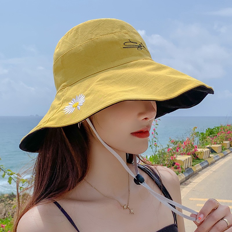 【當天出貨現貨ing】大帽檐漁夫帽女韓版百搭夏季小雛菊遮臉大沿太陽帽子防曬遮陽帽潮 | 蝦皮購物