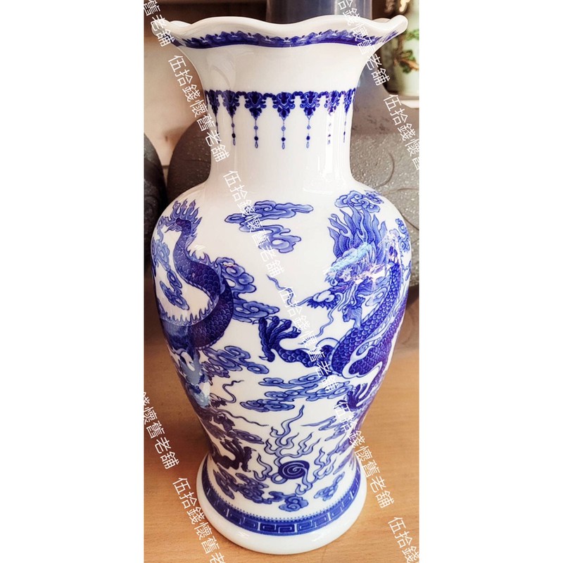 🤖️伍拾錢瓷器鶯歌陶瓷『荷口青花瓷』18英寸青花山水龍花瓶花器陶瓷神