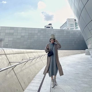 [全新現貨免運] aroma studio韓國連線🇰🇷50%羊毛長版毛衣外套罩衫-灰色 熱銷