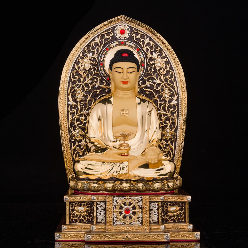 阿弥陀三尊佛　純金　掛軸 盛凡純銅鎏金藥師佛佛像三寶佛阿彌陀佛娑婆三聖觀音地藏王金剛座