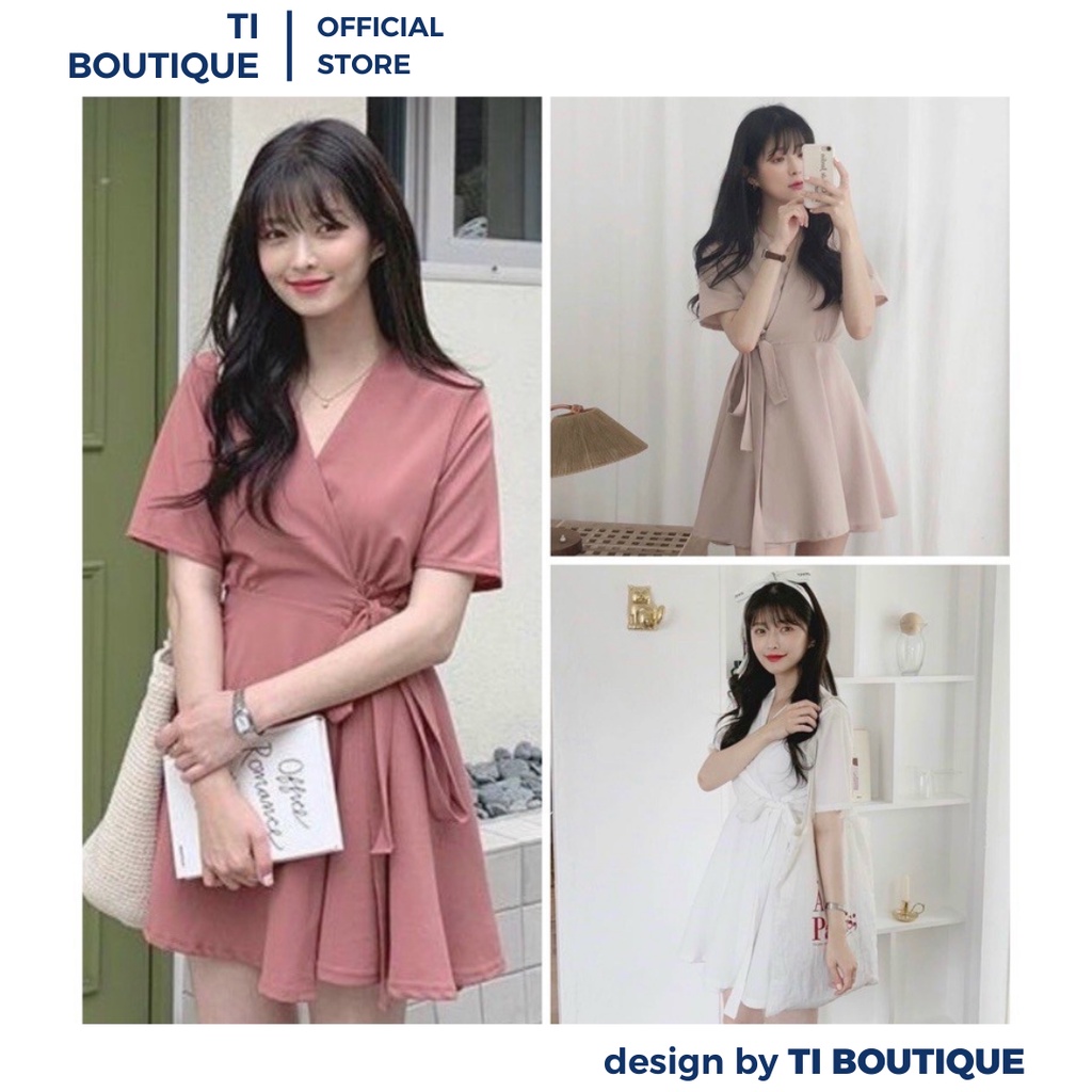 Victoria Dress 簡約單色V領輕薄短袖連身裙-  Beige 米白色 (CB631)