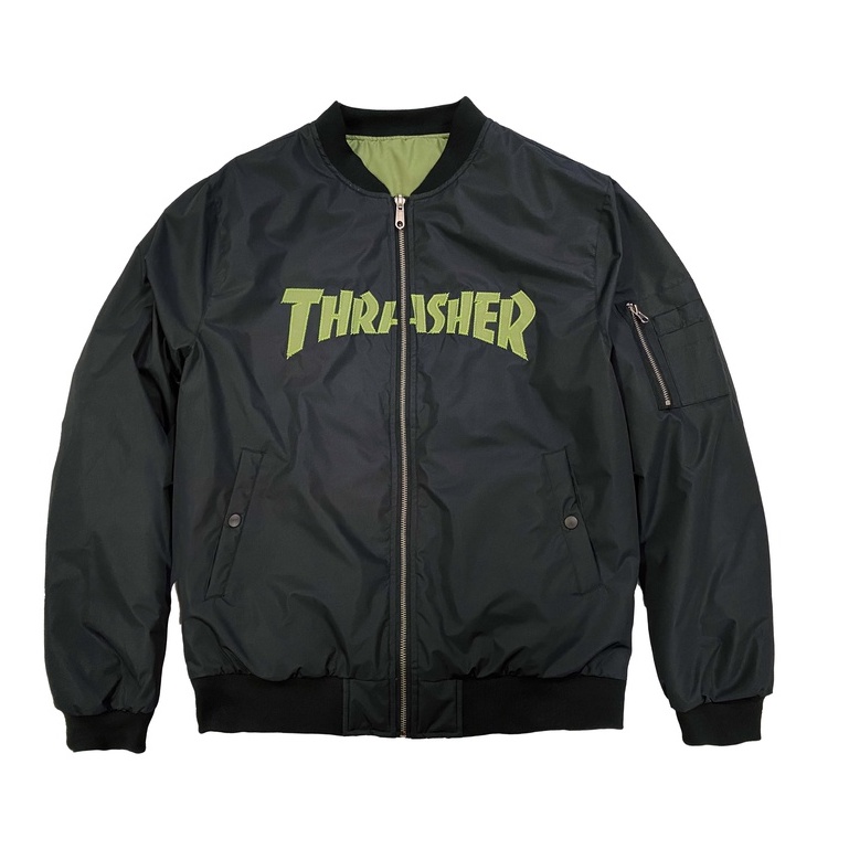 デカロゴ‼️】thrasher ma-1 ブルゾン 黒 刺繍 白 オレンジ 美 