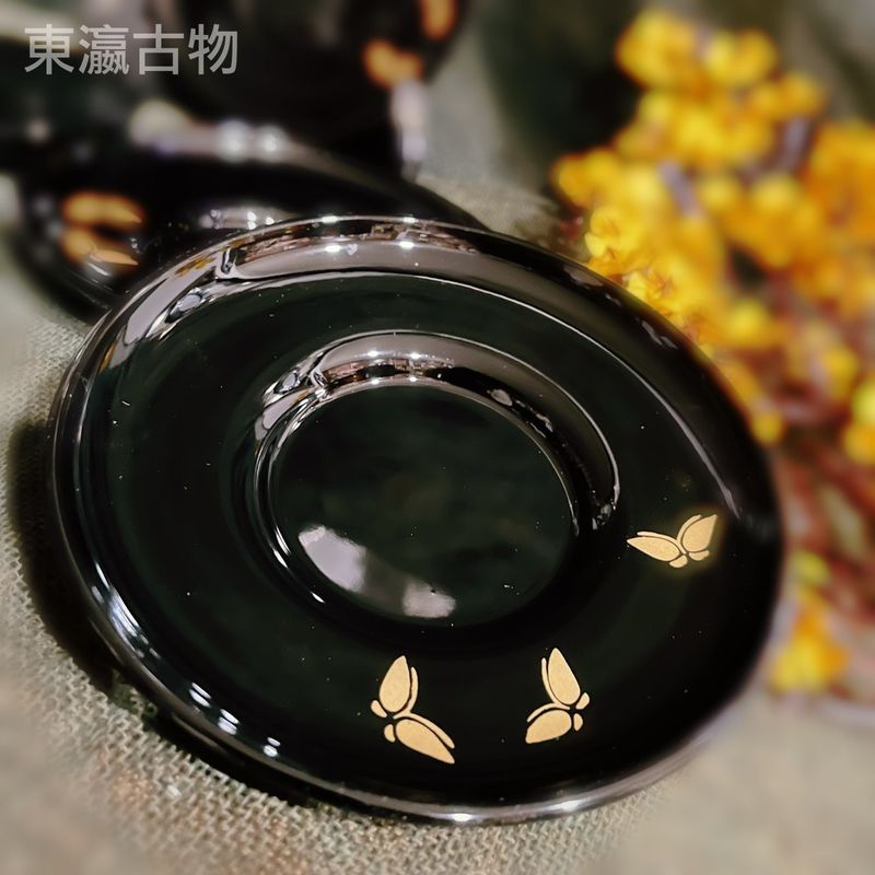 東瀛古物】日本進口木製漆器茶托高級漆器傳統手工藝品茶道具五客杯托