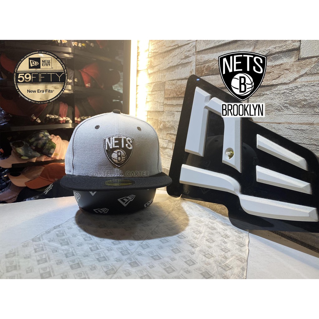 New Era x NBA Brooklyn Nets Shield Logo 59Fifty 布魯克林籃網隊灰色全封帽 | 蝦皮購物