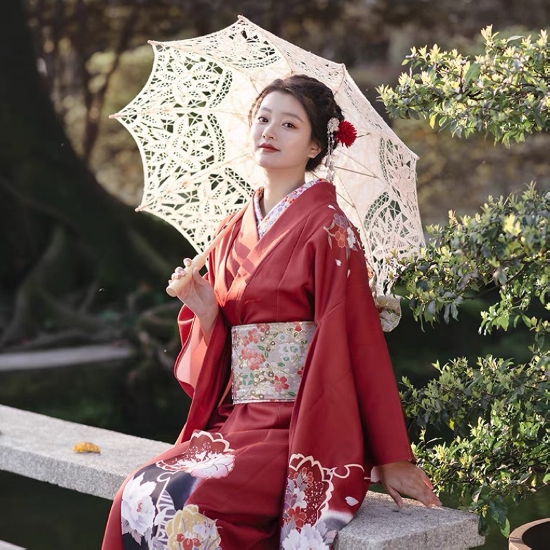 ???15【華麗復古風】日式改良振袖和服｜紅色牡丹圖樣｜旅拍寫真攝影 