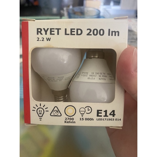 IKEA RYET LED燈泡 E14燈座 （2入）不可調光 暖色光 黃光 燈泡 | 蝦皮購物