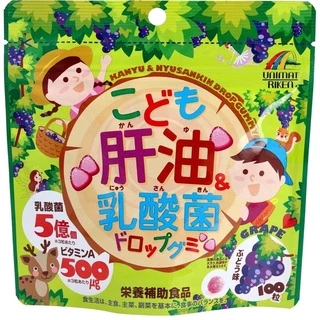 日本 UNIMAT RIKEN 兒童魚肝油&乳酸菌軟糖 葡萄口味
